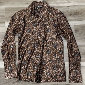 Kennington LTD Printed Vintage Satin Button Up Shirt Women’s Small